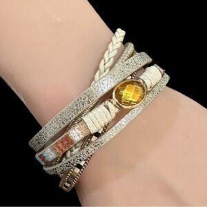 Boho Style Multilayer Gold Magnetic Bracelet With Braided & Beaded Details Yello